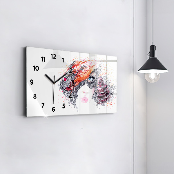 Glass wall clock rectangular Sweet woman with cake