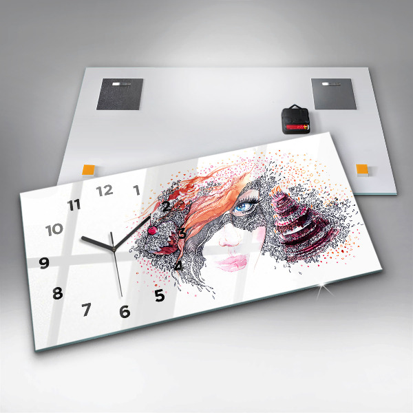 Glass wall clock rectangular Sweet woman with cake