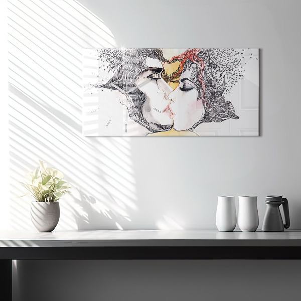 Glass wall clock rectangular Love kiss drawing