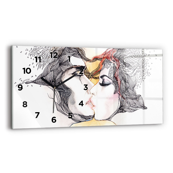Glass wall clock rectangular Love kiss drawing