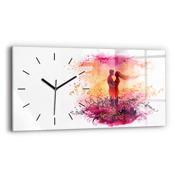Glass wall clock rectangular Watercolor couple in love