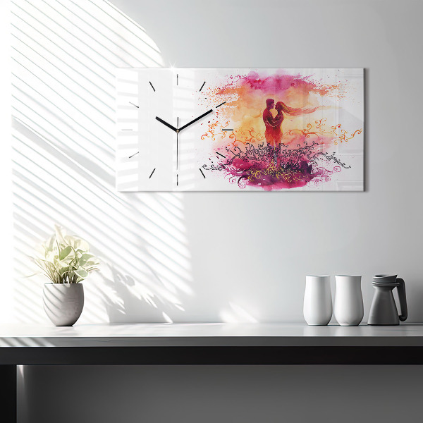 Glass wall clock rectangular Watercolor couple in love