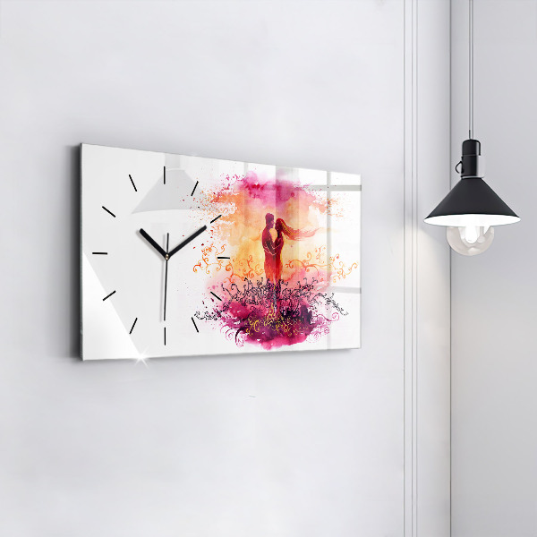 Glass wall clock rectangular Watercolor couple in love