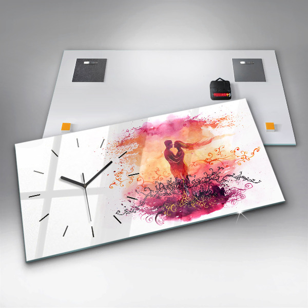 Glass wall clock rectangular Watercolor couple in love