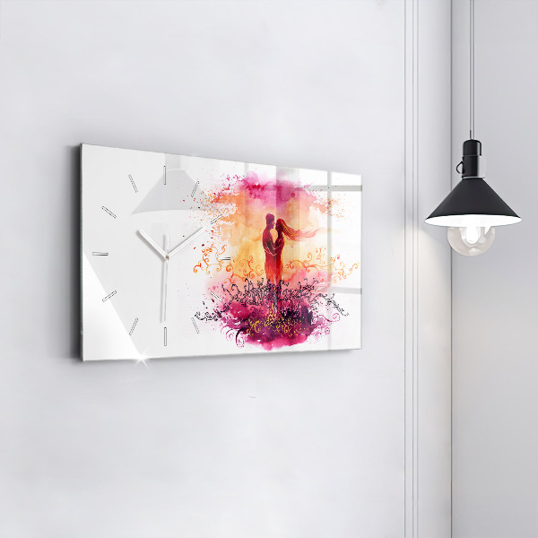 Glass wall clock rectangular Watercolor couple in love