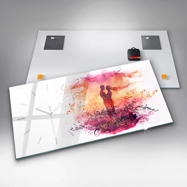 Glass wall clock rectangular Watercolor couple in love