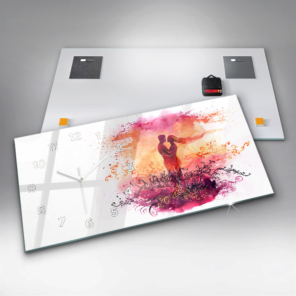 Glass wall clock rectangular Watercolor couple in love