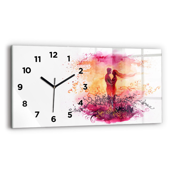 Glass wall clock rectangular Watercolor couple in love