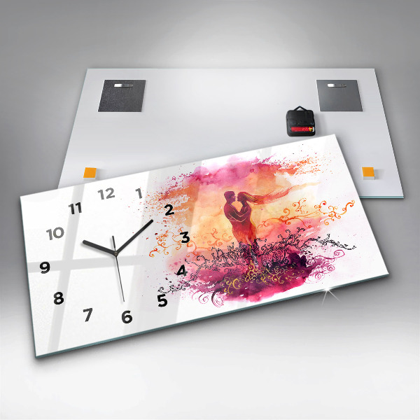 Glass wall clock rectangular Watercolor couple in love