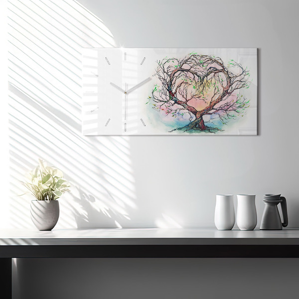 Glass wall clock rectangular Tree the heart of nature