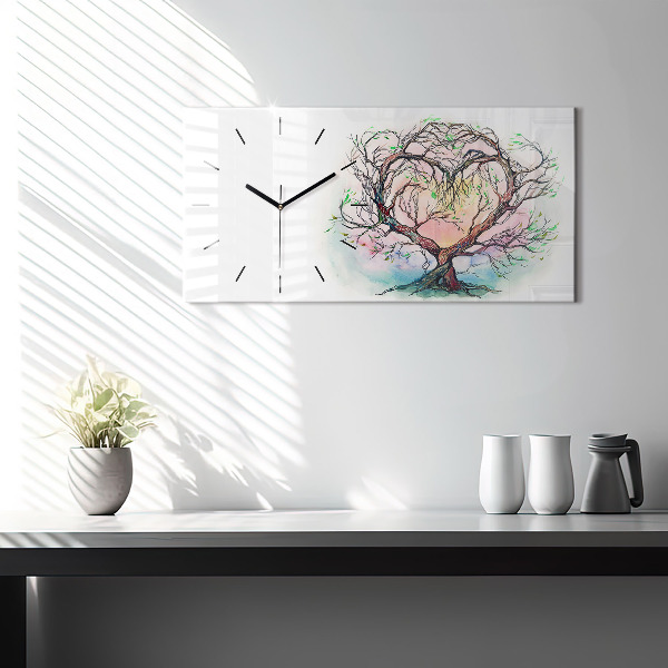 Glass wall clock rectangular Tree the heart of nature