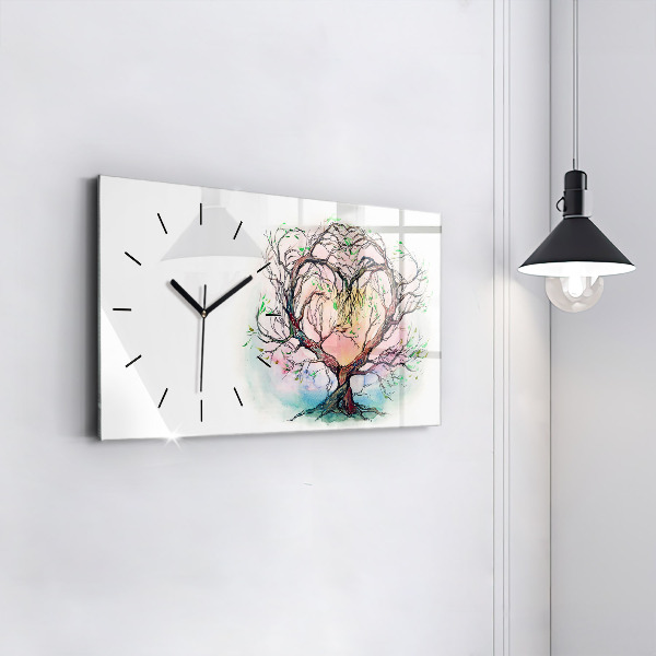 Glass wall clock rectangular Tree the heart of nature