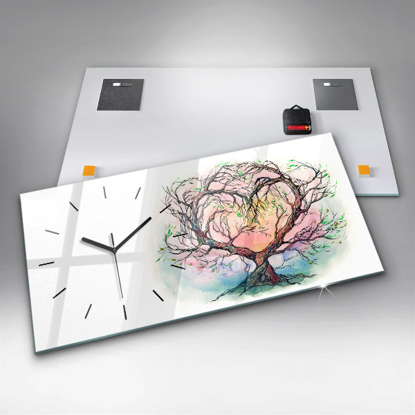 Glass wall clock rectangular Tree the heart of nature
