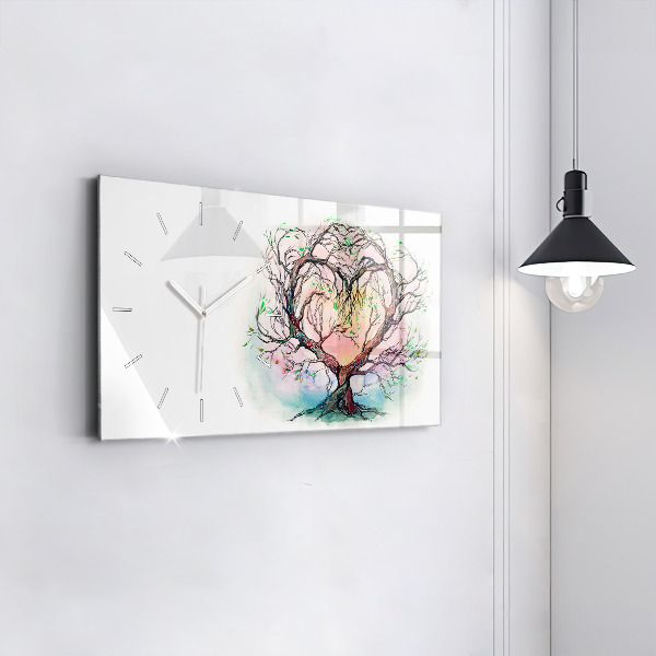 Glass wall clock rectangular Tree the heart of nature