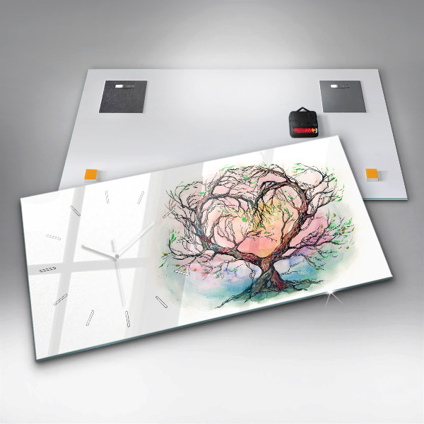 Glass wall clock rectangular Tree the heart of nature