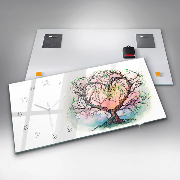 Glass wall clock rectangular Tree the heart of nature