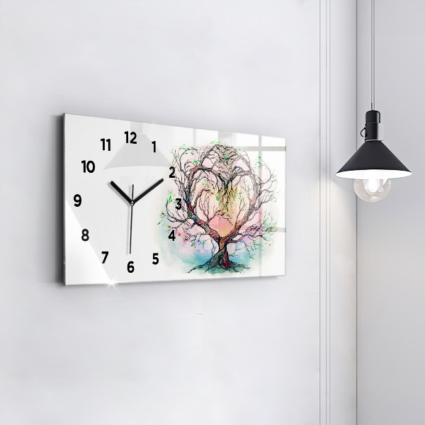 Glass wall clock rectangular Tree the heart of nature