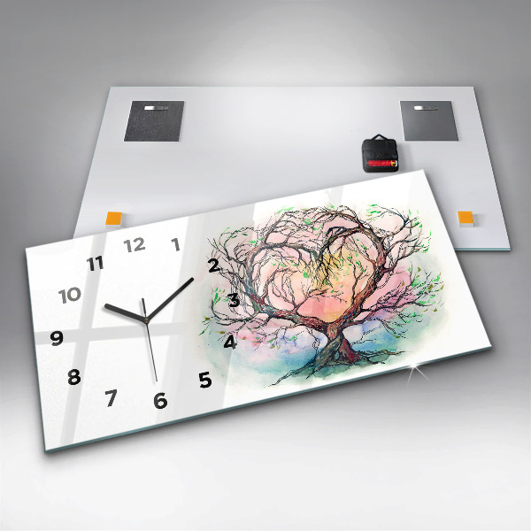Glass wall clock rectangular Tree the heart of nature