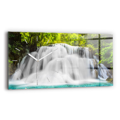 Glass wall clock rectangular Waterfall in Thailand