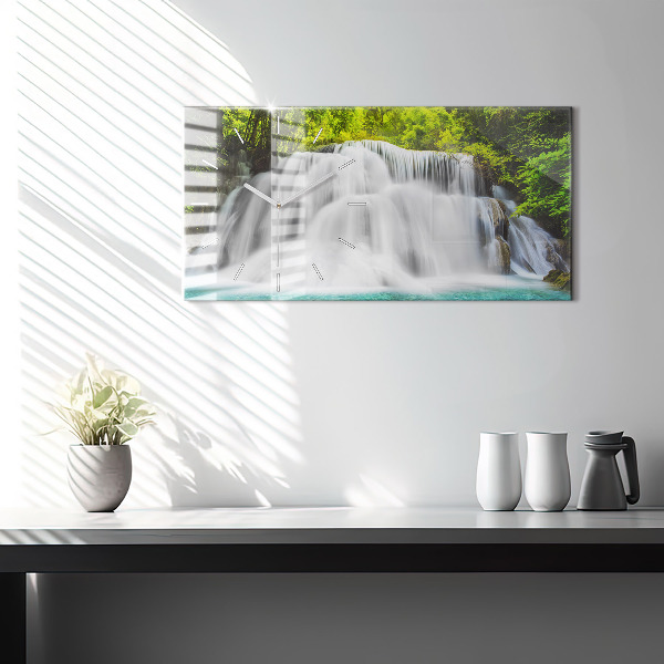 Glass wall clock rectangular Waterfall in Thailand