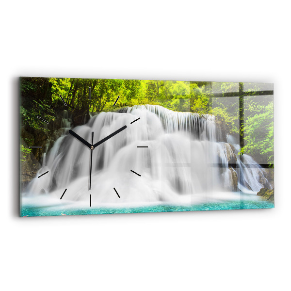 Glass wall clock rectangular Waterfall in Thailand
