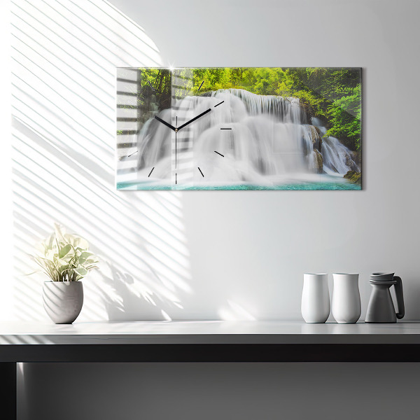 Glass wall clock rectangular Waterfall in Thailand