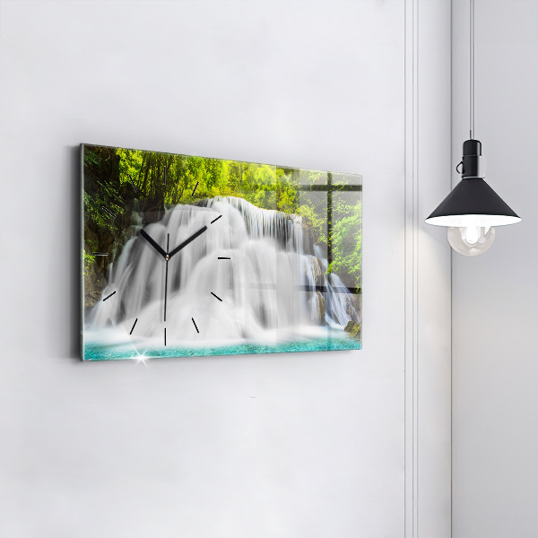 Glass wall clock rectangular Waterfall in Thailand