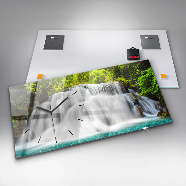 Glass wall clock rectangular Waterfall in Thailand