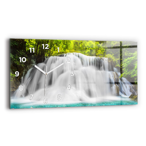 Glass wall clock rectangular Waterfall in Thailand