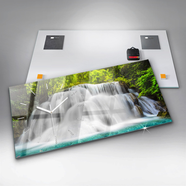Glass wall clock rectangular Waterfall in Thailand
