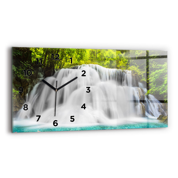 Glass wall clock rectangular Waterfall in Thailand