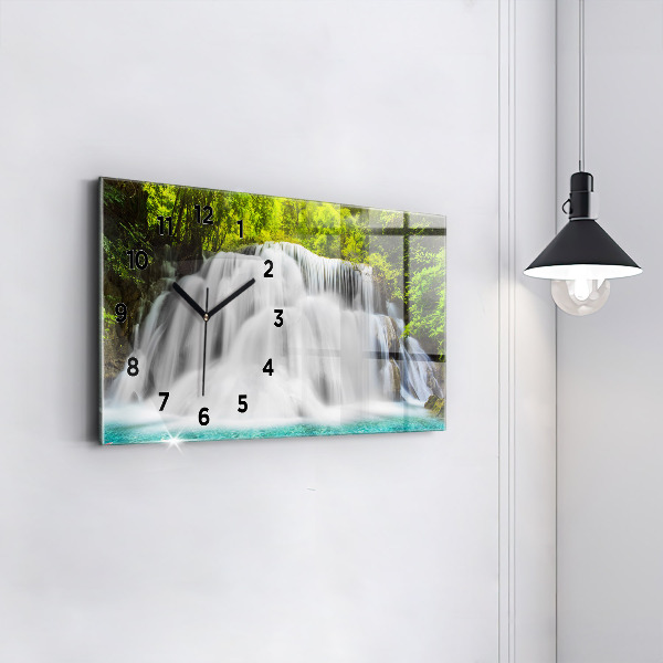 Glass wall clock rectangular Waterfall in Thailand