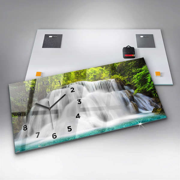 Glass wall clock rectangular Waterfall in Thailand