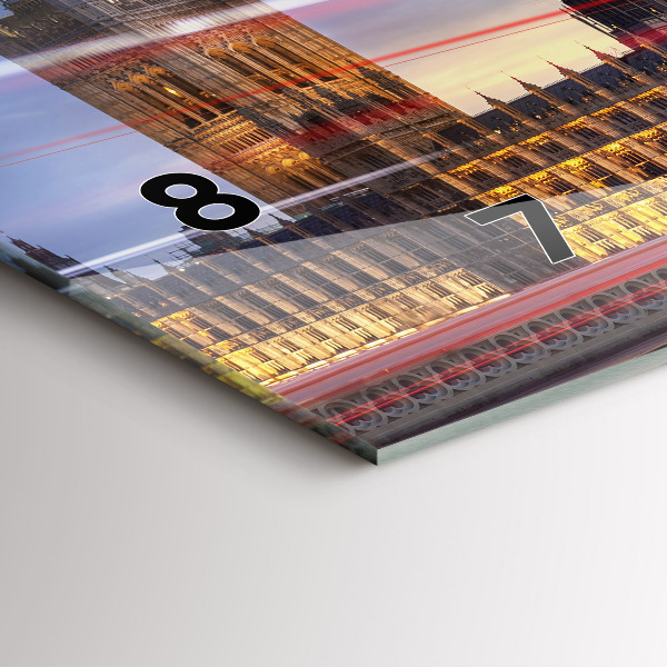 Glass wall clock rectangular Red London Bus