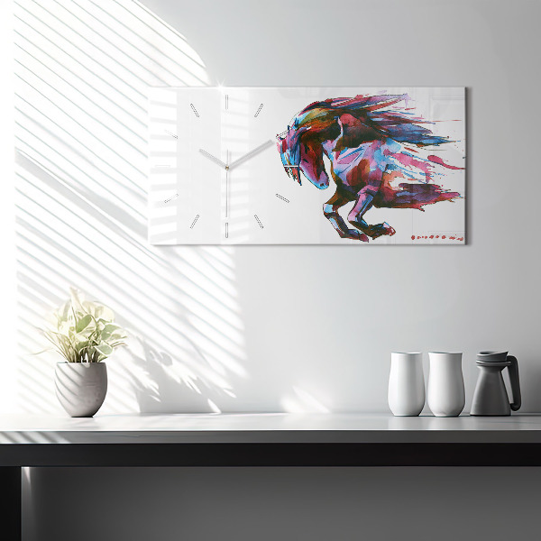 Glass wall clock rectangular A horse on the run