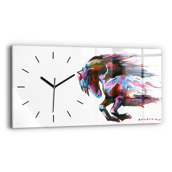 Glass wall clock rectangular A horse on the run