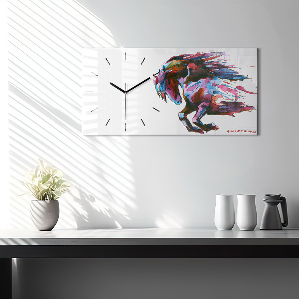 Glass wall clock rectangular A horse on the run