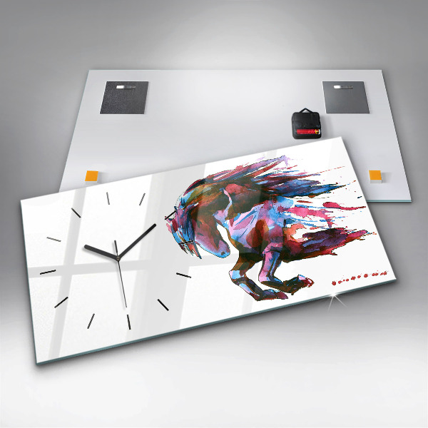 Glass wall clock rectangular A horse on the run