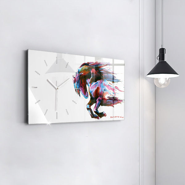 Glass wall clock rectangular A horse on the run