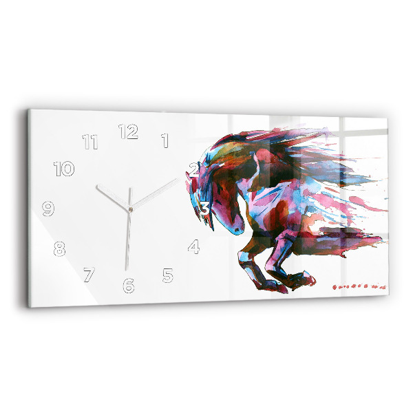 Glass wall clock rectangular A horse on the run