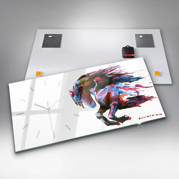 Glass wall clock rectangular A horse on the run