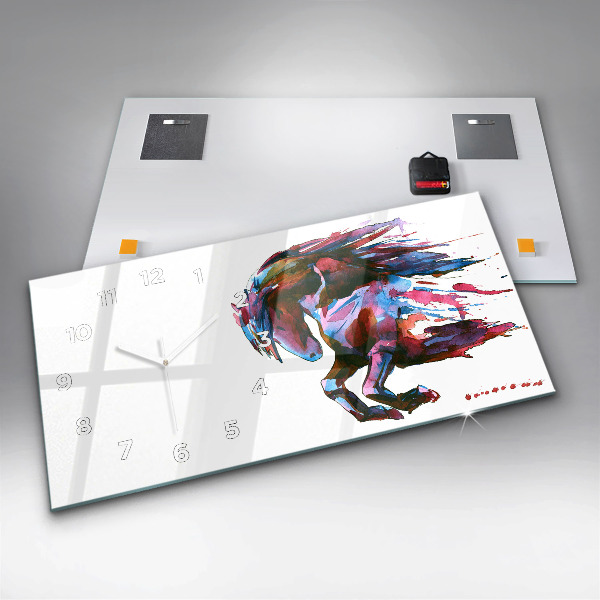 Glass wall clock rectangular A horse on the run