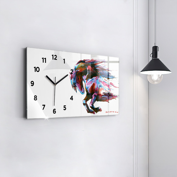 Glass wall clock rectangular A horse on the run