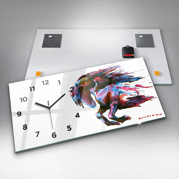Glass wall clock rectangular A horse on the run