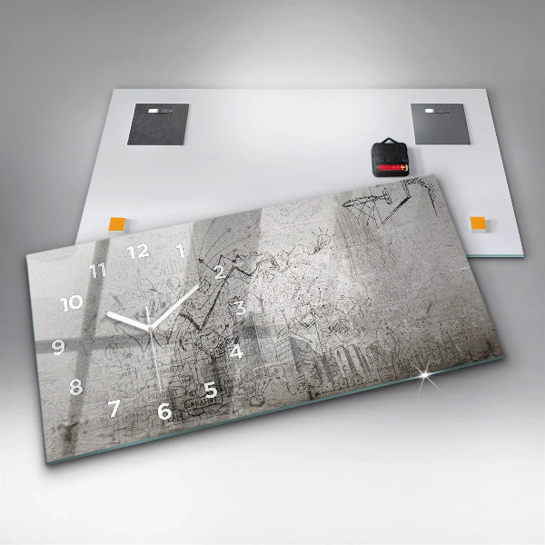 Glass wall clock rectangular Sketch of the City