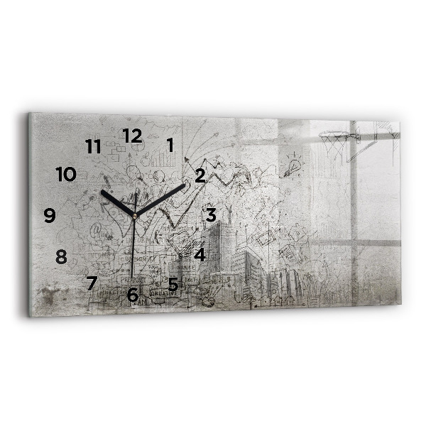 Glass wall clock rectangular Sketch of the City