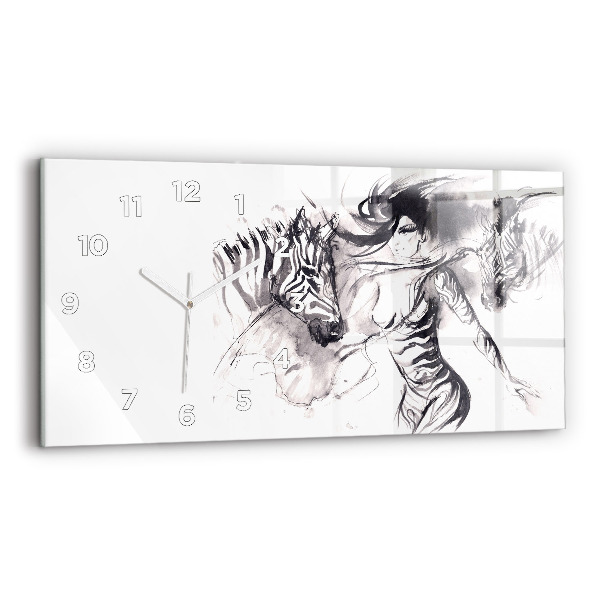 Glass wall clock rectangular Woman and zebras
