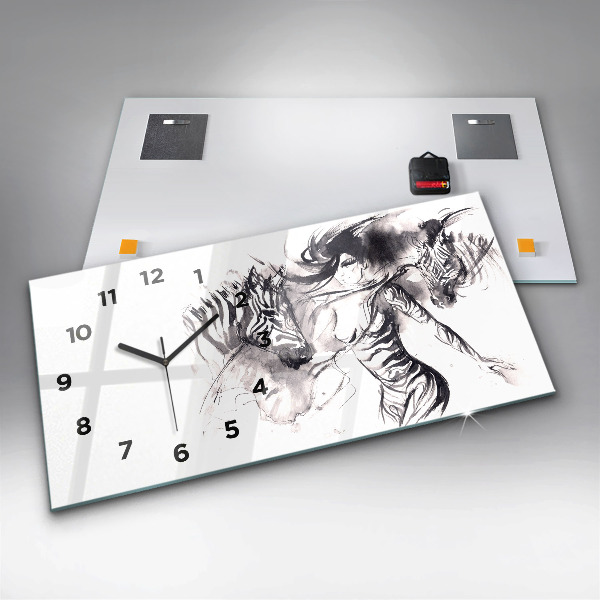 Glass wall clock rectangular Woman and zebras