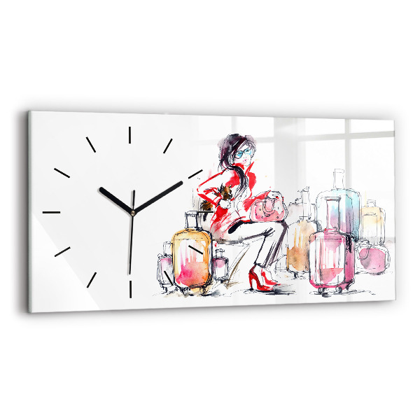 Glass wall clock rectangular Woman Travel Suitcases
