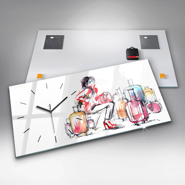 Glass wall clock rectangular Woman Travel Suitcases